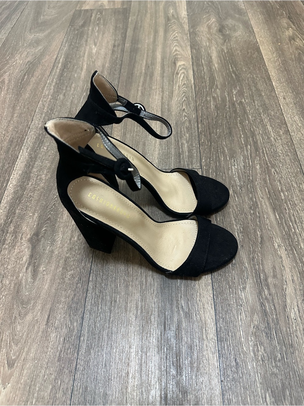 Fashion Nova Black Ankle-Strap Block Heels